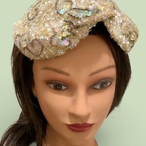 Norman Durand Original Cream Sequin Mid-Century Cocktail Party Hat Millinery